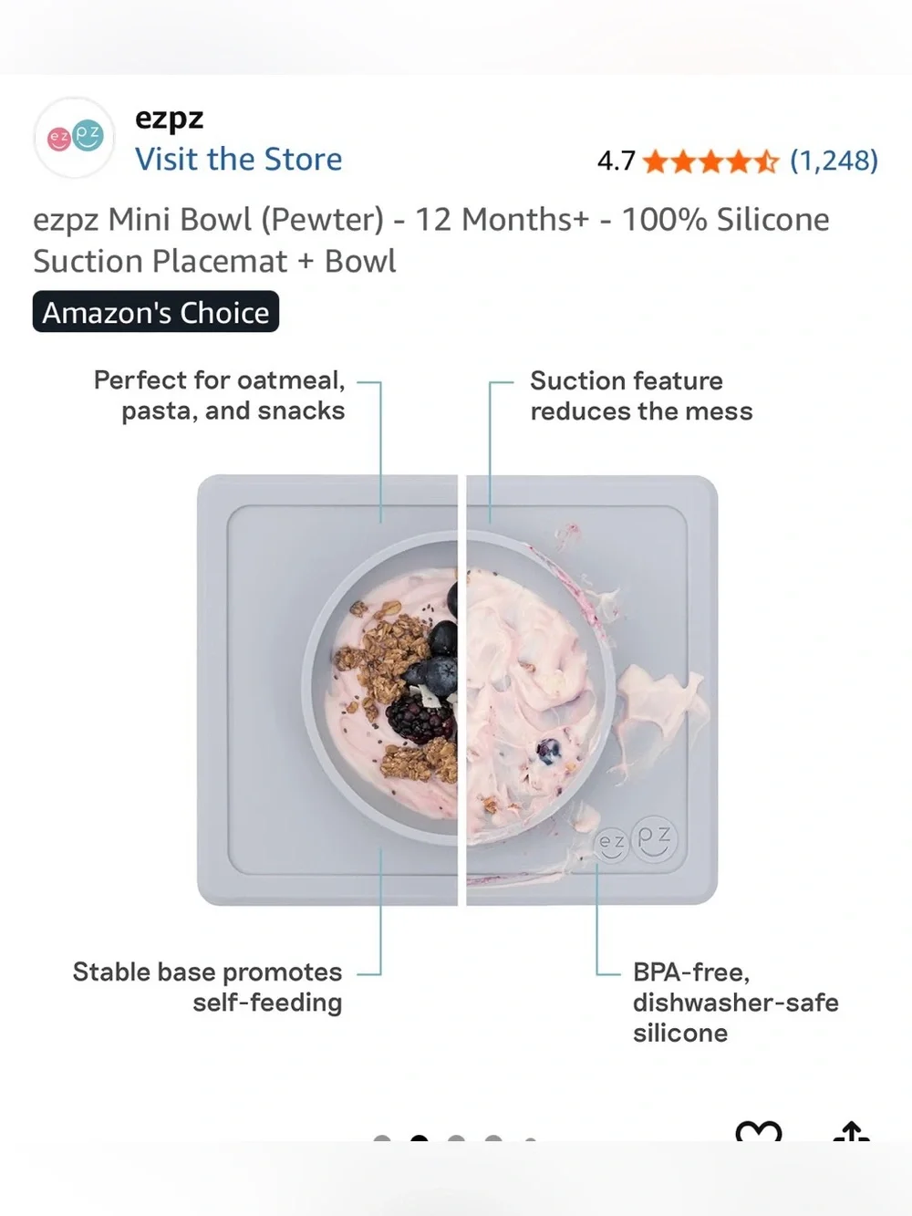 ezpz Silicone mat with small bowl / Gray